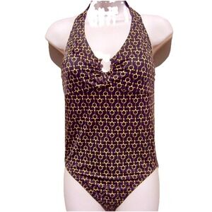 Lands End Geometric Halter Soft Cup‎ One Piece Swimsuit Size 14